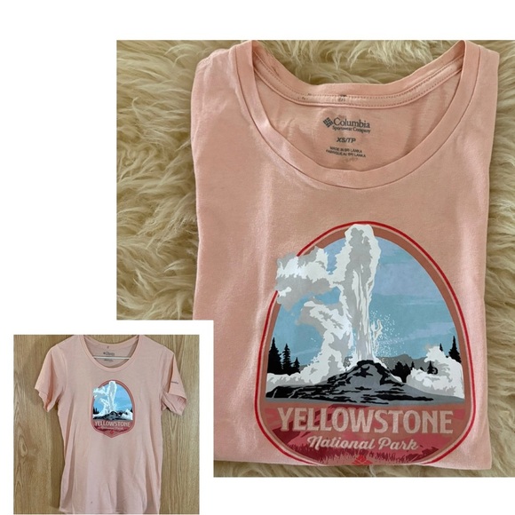 Columbia ‘Yellowstone National Park’ Graphic Light Pink Crew Tee Top - Picture 1 of 6